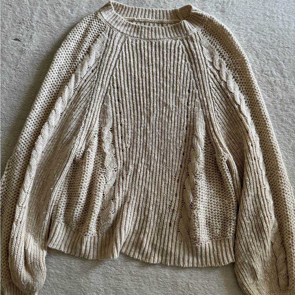 American Eagle Outfitters Cream Crew Neck Sweater